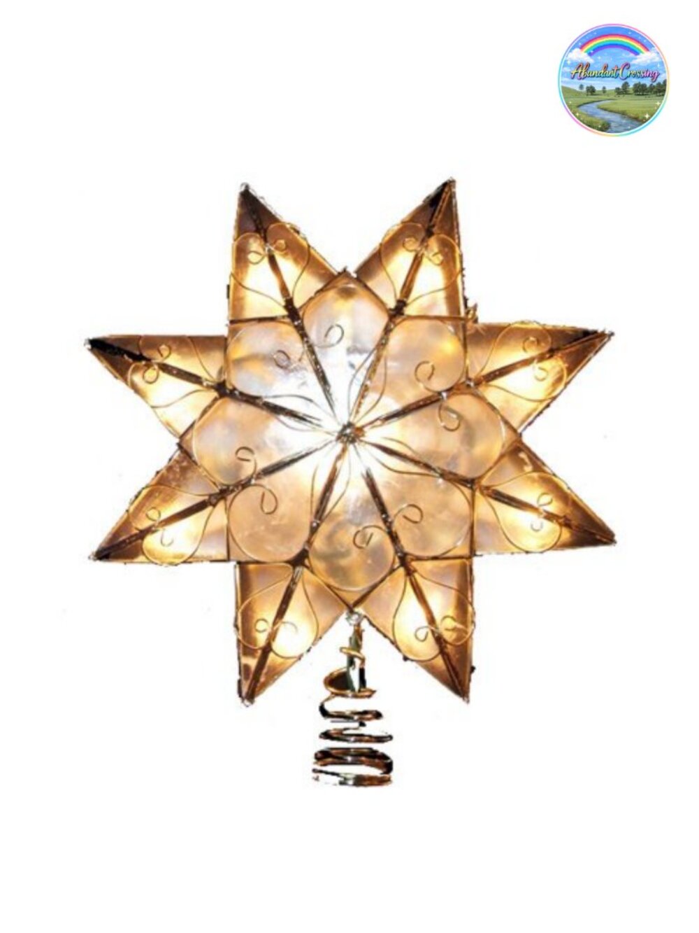 Capiz Star Tree Topper 10-Light 8-Point Arabesque Christmas Decor